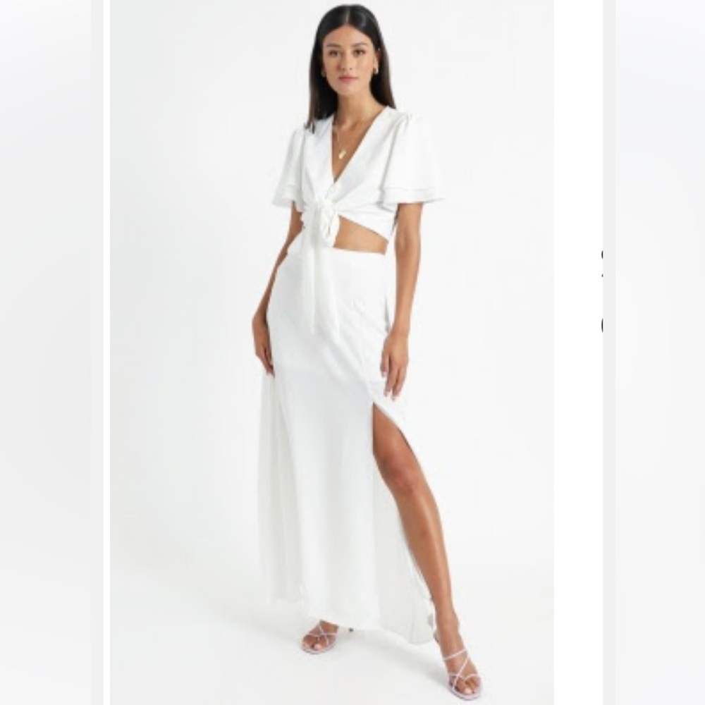 First Thing White Two Piece Set from Showpo Tie Front Maxi Skirt Set